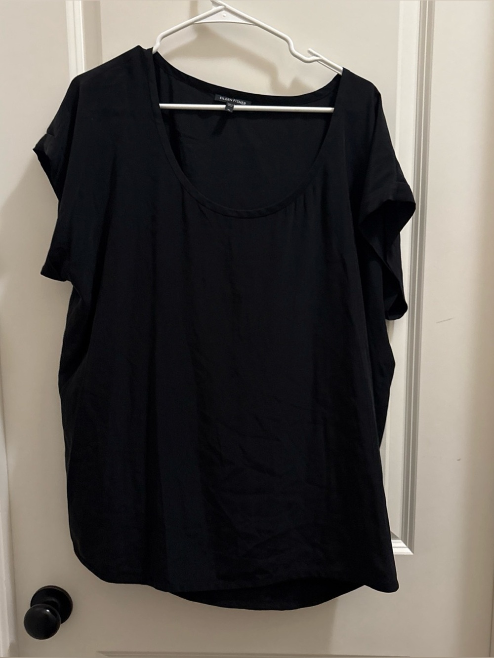 Eileen Fisher Top Womens Size XL Black Shirt 100% Silk Quiet Luxury Minimalist